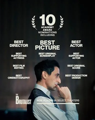Promotional graphic: 10 Academy Award nominations including Best Picture, Best Director, and Best Actor